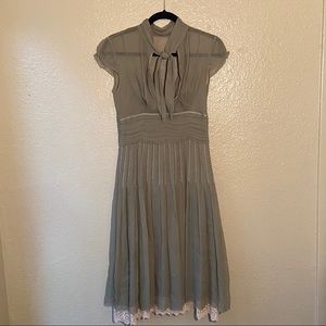 1930s inspired sage green silk Elie Tahari dress